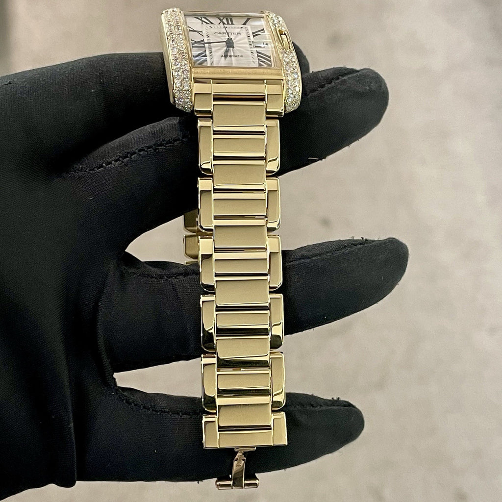 CARTIER TANK ANGLAISE LARGE YELLOW GOLD SILVER DIAL DIAMOND BEZEL ref: W5310015