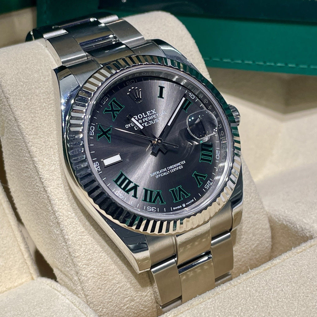ROLEX DATEJUST 41mm WIMBLEDON OYSTERSTEEL WHITE GOLD FLUTED BEZEL ref: 126334