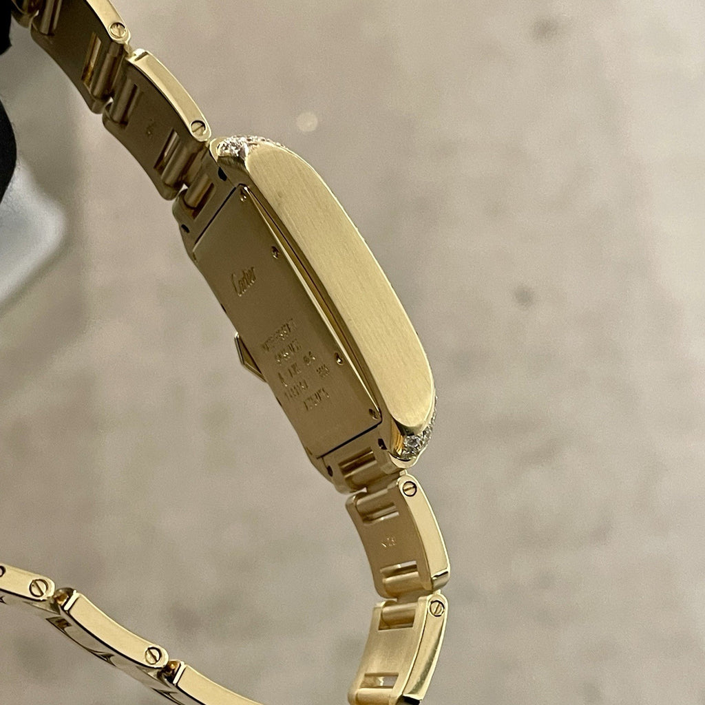 CARTIER TANK ANGLAISE LARGE YELLOW GOLD SILVER DIAL DIAMOND BEZEL ref: W5310015