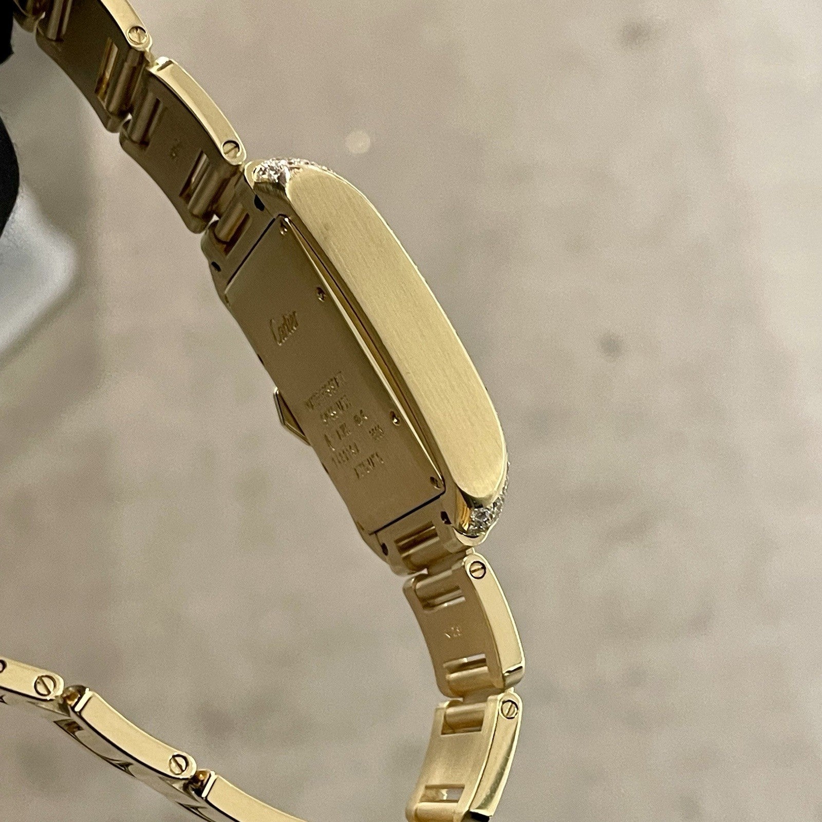 CARTIER TANK ANGLAISE LARGE YELLOW GOLD SILVER DIAL DIAMOND BEZEL ref: W5310015