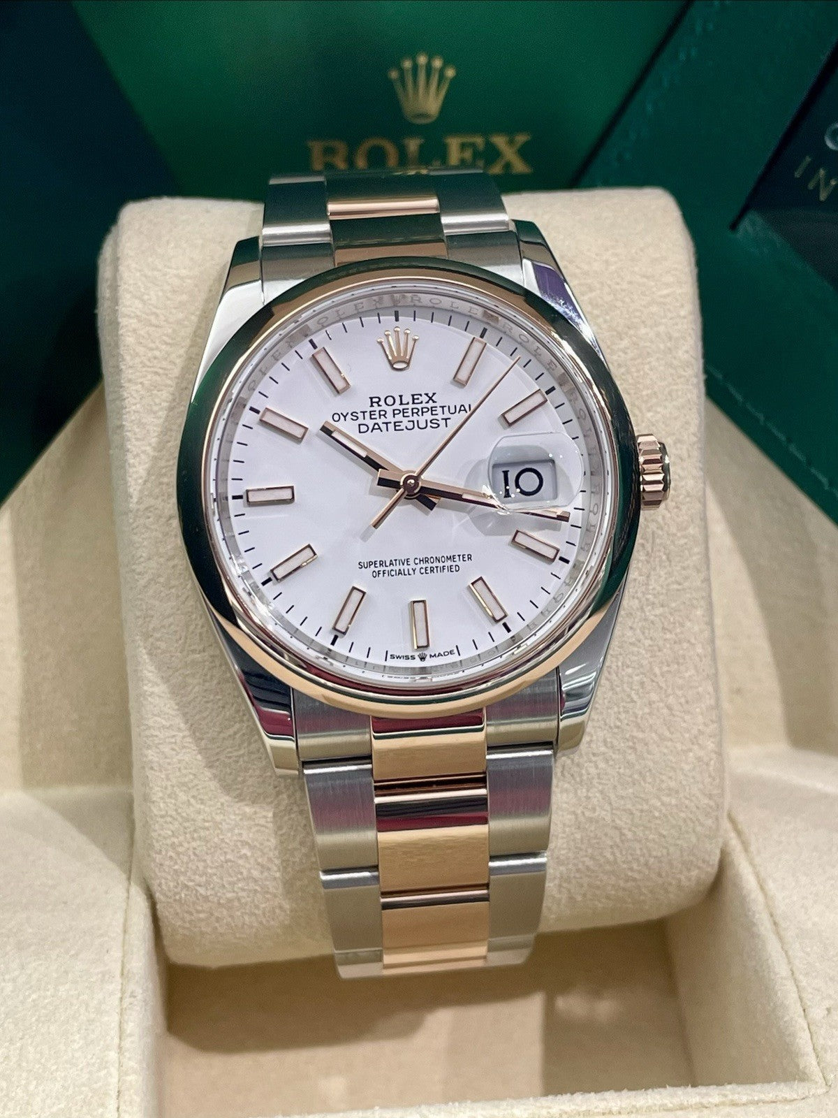 ROLEX DATEJUST 36mm WHITE DIAL ROSE GOLD STAINLESS STEEL ref