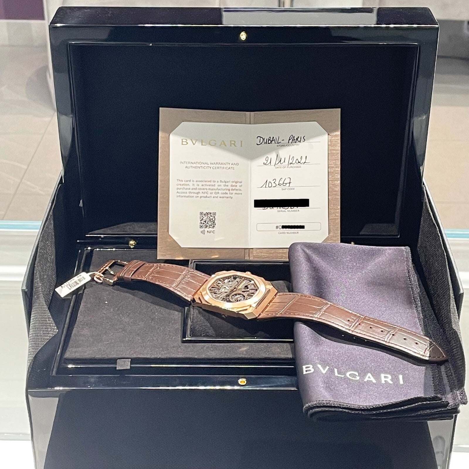 BVLGARI OCTO FINISSIMO SKELETON 8-DAYS 40mm ROSE GOLD ALLIGATOR ref: 103667