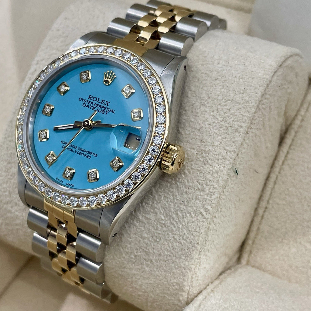 ROLEX DATEJUST 31mm TURQUOISE BLUE DIAMOND DIAL JUBILEE DIAMOND BEZEL ref: 68273