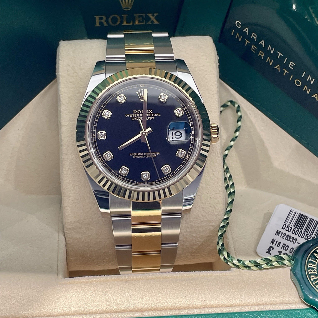 ROLEX DATEJUST 41mm BLACK DIAMOND DIAL YELLOW GOLD STAINLESS FLUTED ref: 126333