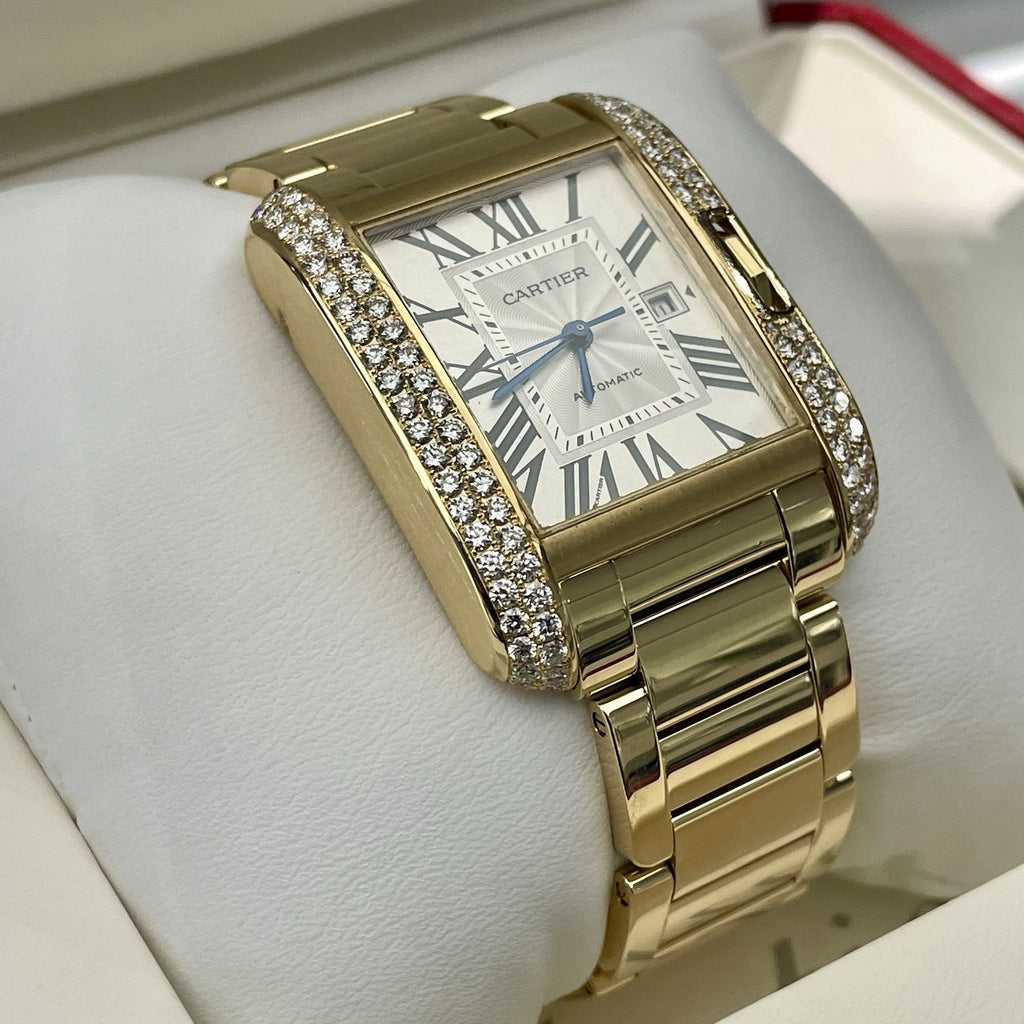 CARTIER TANK ANGLAISE LARGE YELLOW GOLD SILVER DIAL DIAMOND BEZEL ref: W5310015