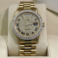 ROLEX DAY-DATE 36 PAVE ROMAN DIAL YELLOW GOLD PRESIDENTIAL DIA BEZEL ref: 18238