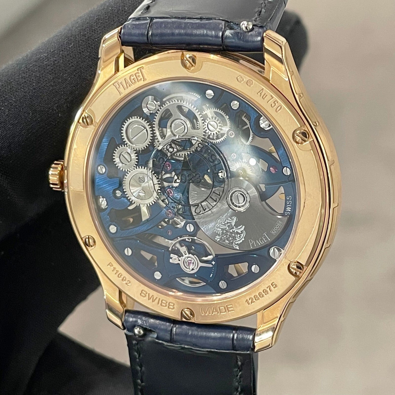 PIAGET POLO SKELETON 42mm ROSE GOLD BLUE ALLIGATOR ref: G0A46009