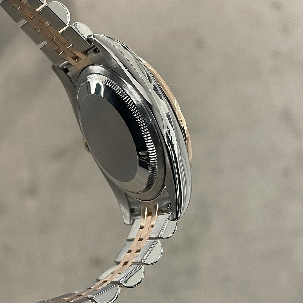 ROLEX DATEJUST 36mm BLACK ROMAN ROSE GOLD STEEL DIAMOND BEZEL ref: 116231