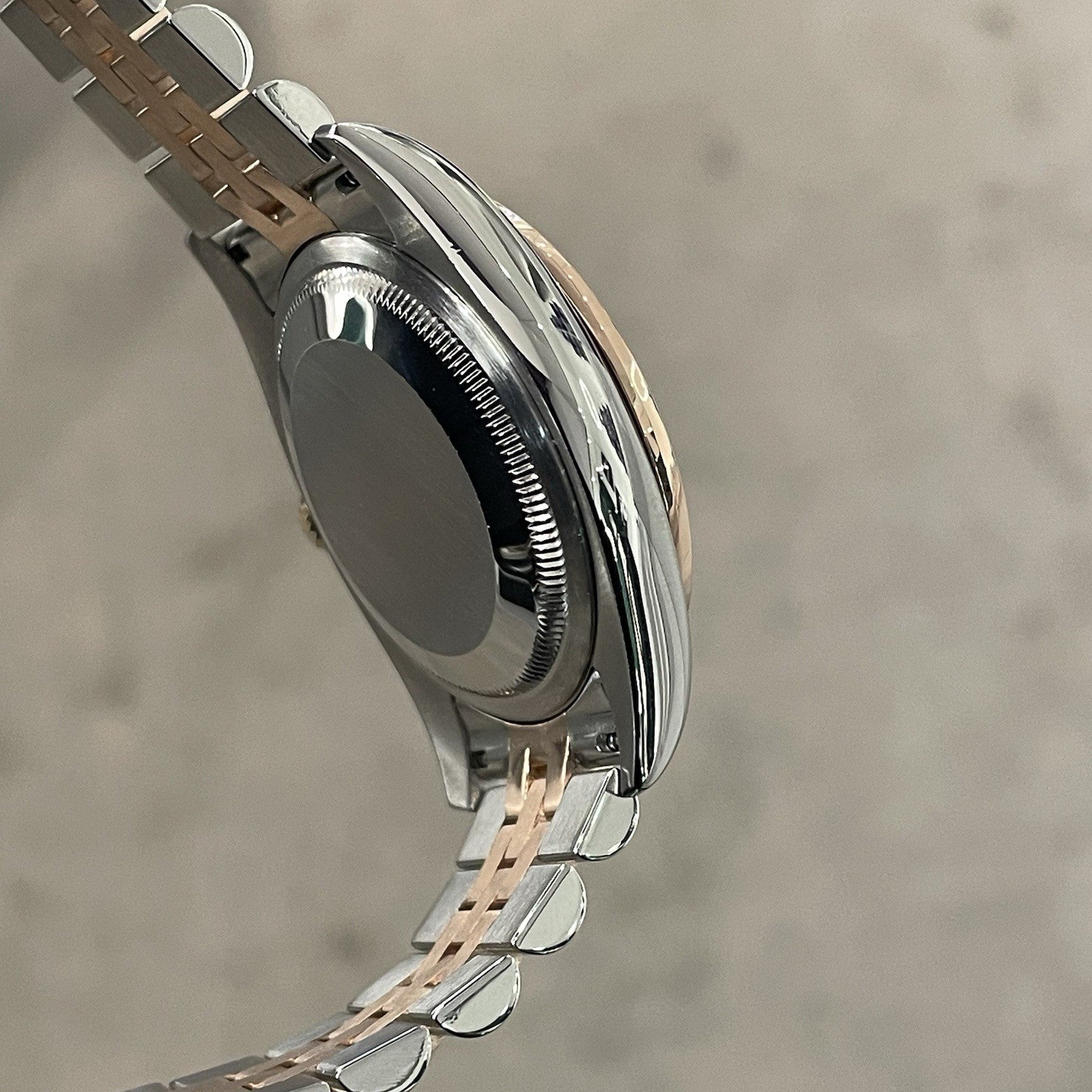 ROLEX DATEJUST 36mm BLACK ROMAN ROSE GOLD STEEL DIAMOND BEZEL ref: 116231