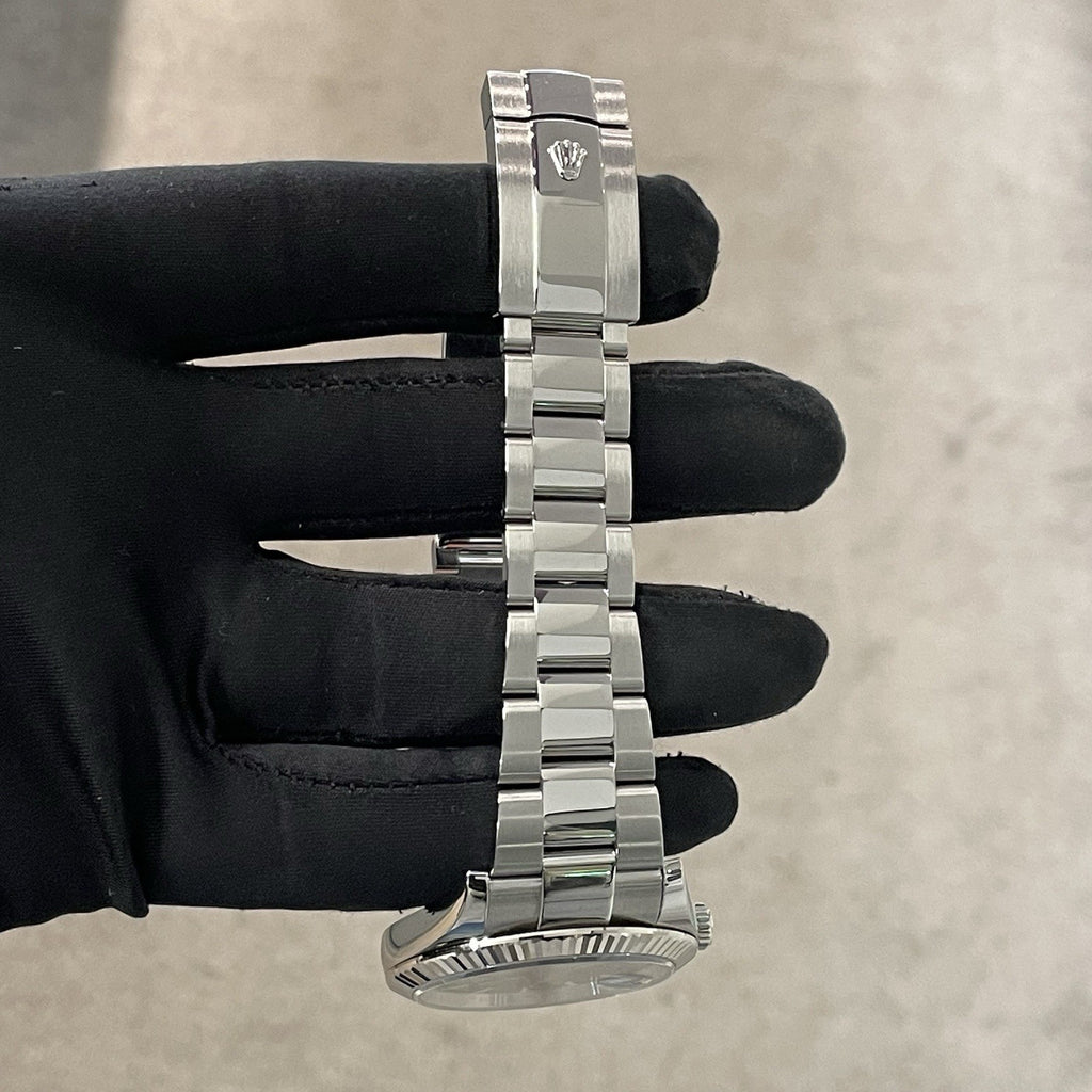 ROLEX DATEJUST 41mm BLACK DIAL OYSTERSTEEL WHITE GOLD FLUTED BEZEL ref: 126334