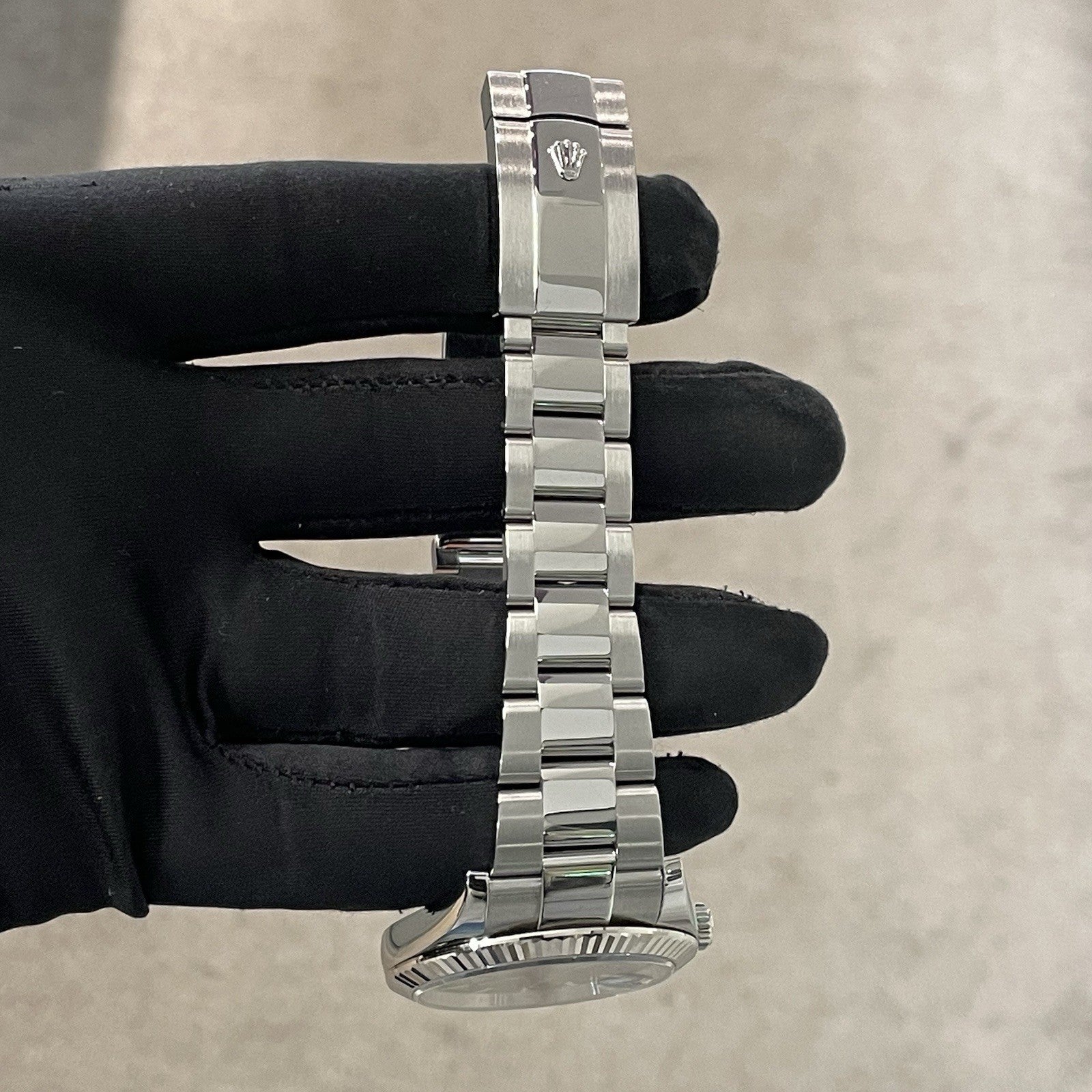 ROLEX DATEJUST 41mm BLACK DIAL OYSTERSTEEL WHITE GOLD FLUTED BEZEL ref: 126334