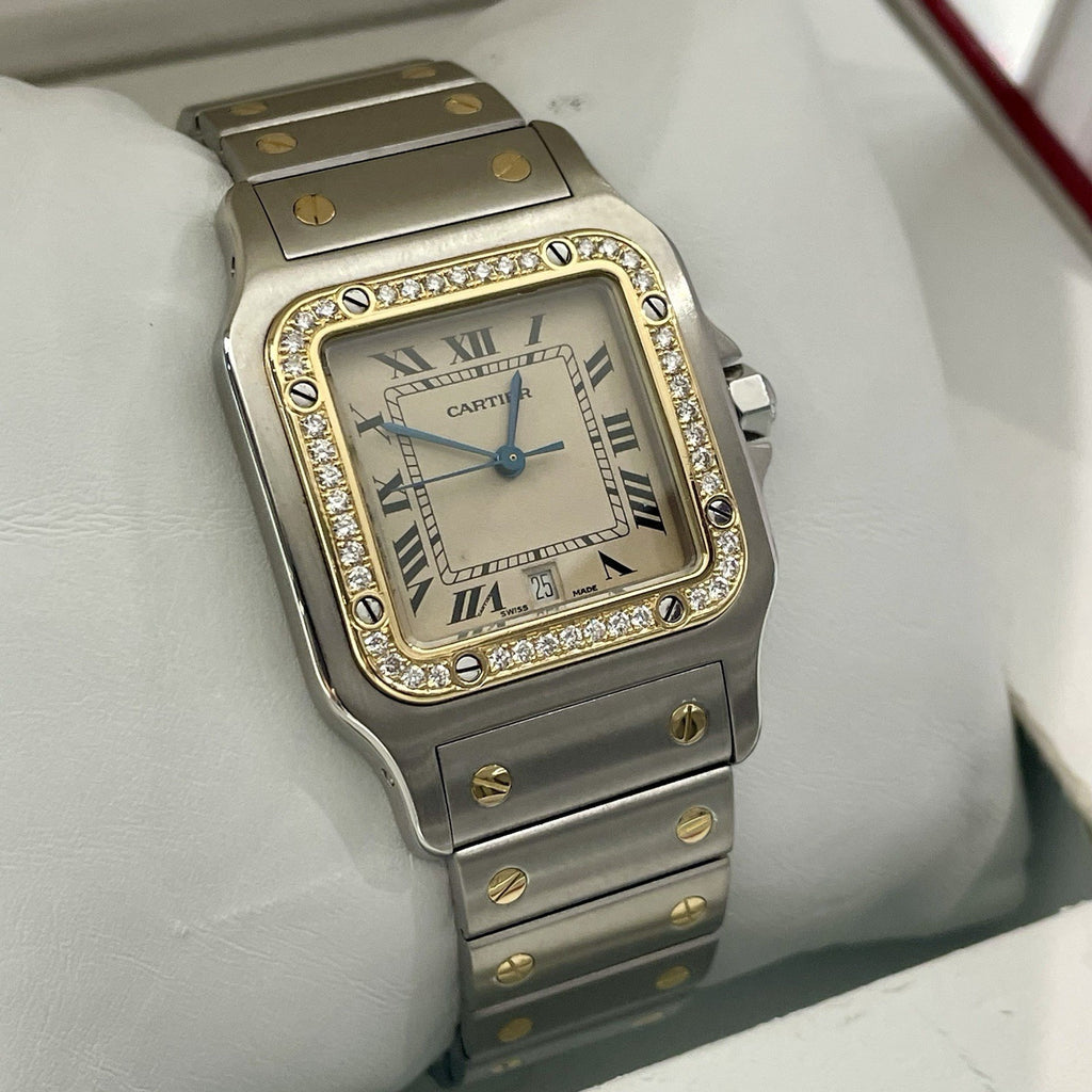 CARTIER SANTOS GALBEE LARGE YELLOW GOLD STAINLESS DIAMOND BEZEL ref: 187901