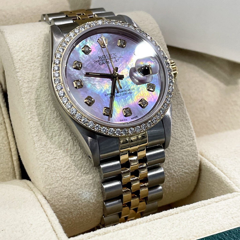 ROLEX DATEJUST 36mm PINK MOTHER OF PEARL 2-TONE JUBILEE DIAMOND BEZEL ref: 16233