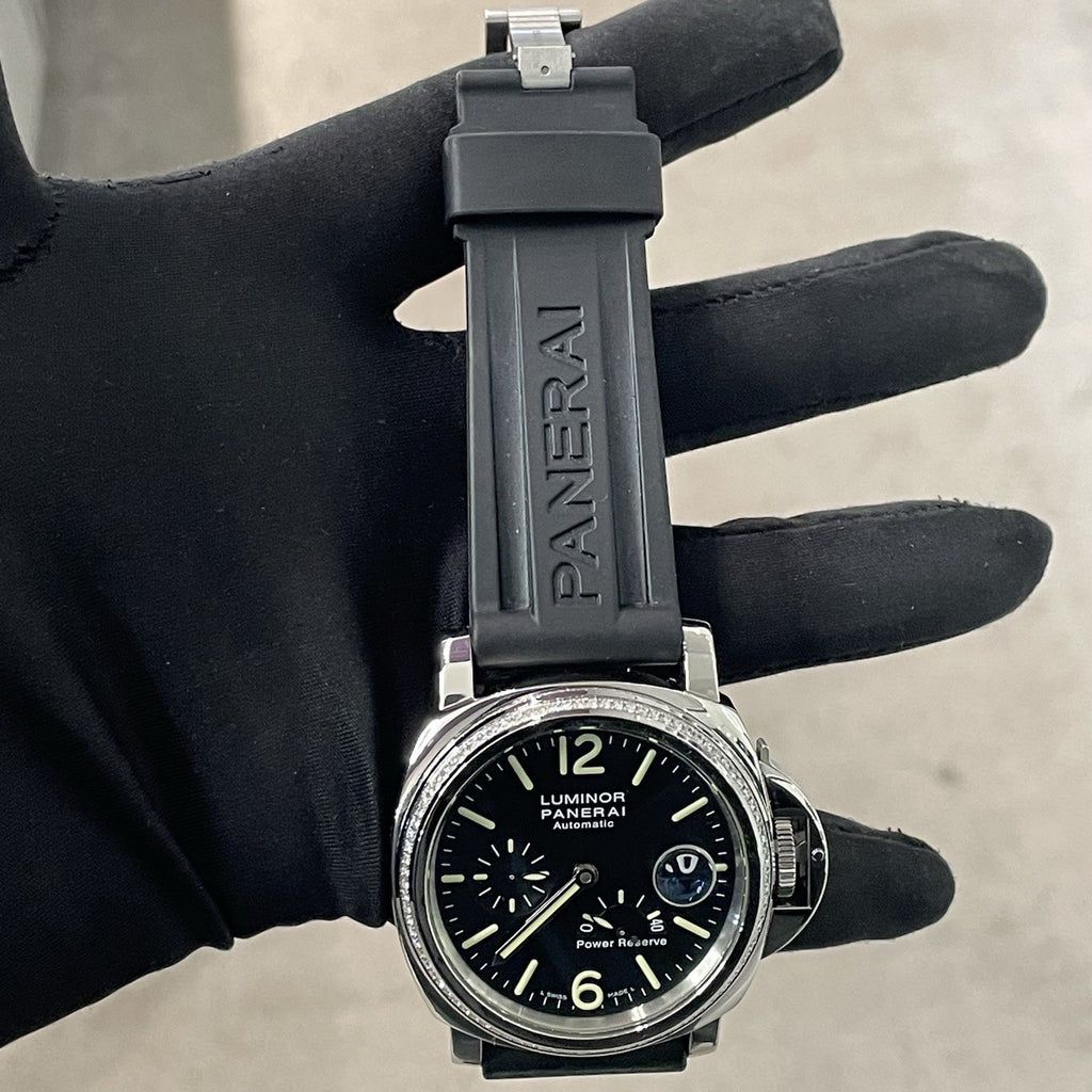PANERAI LUMINOR POWER RESERVE 44mm BLACK DIAL DIAMOND BEZEL ref: PAM00090
