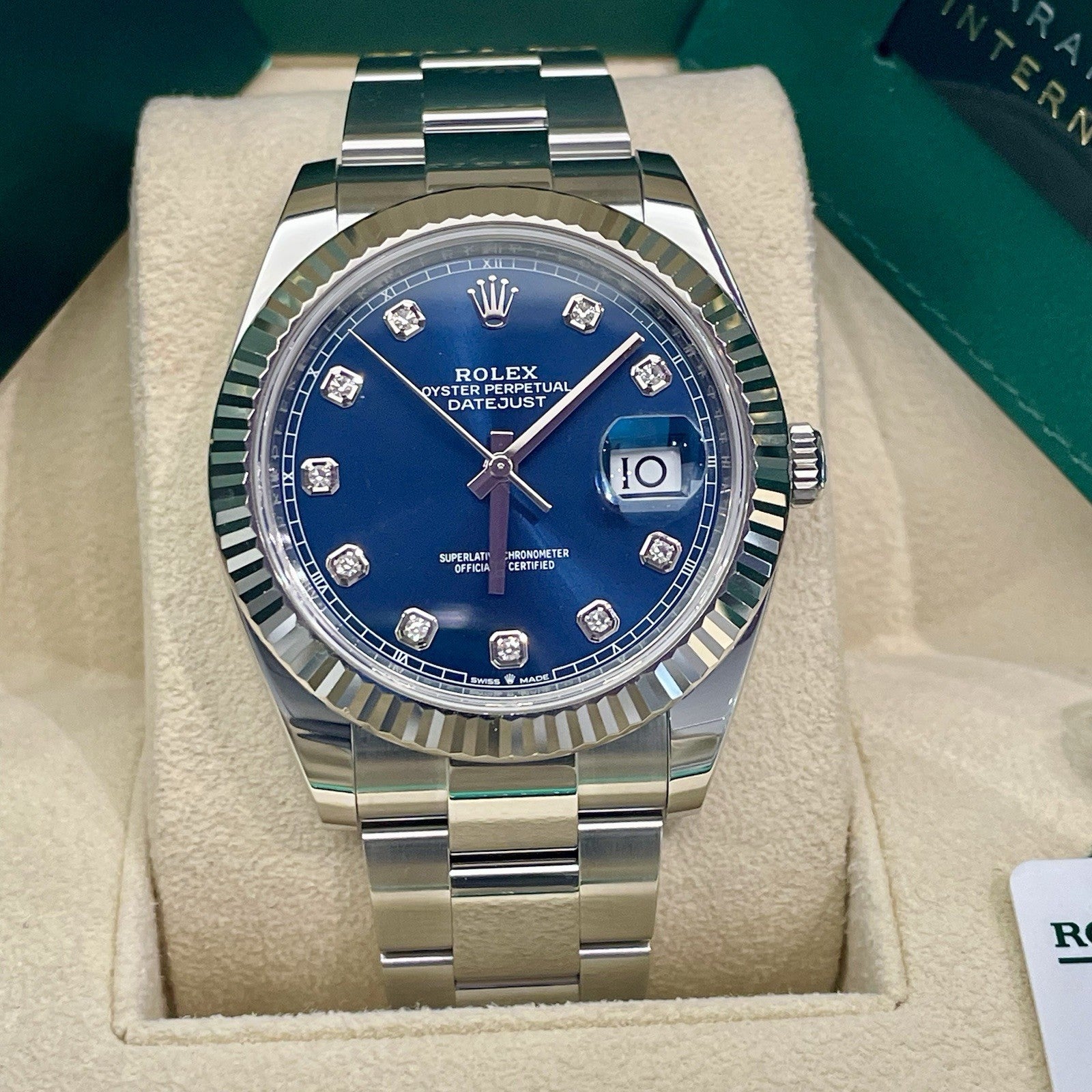 ROLEX DATEJUST 41mm BLUE DIAMOND DIAL OYSTERSTEEL FLUTED BEZEL ref: 126334