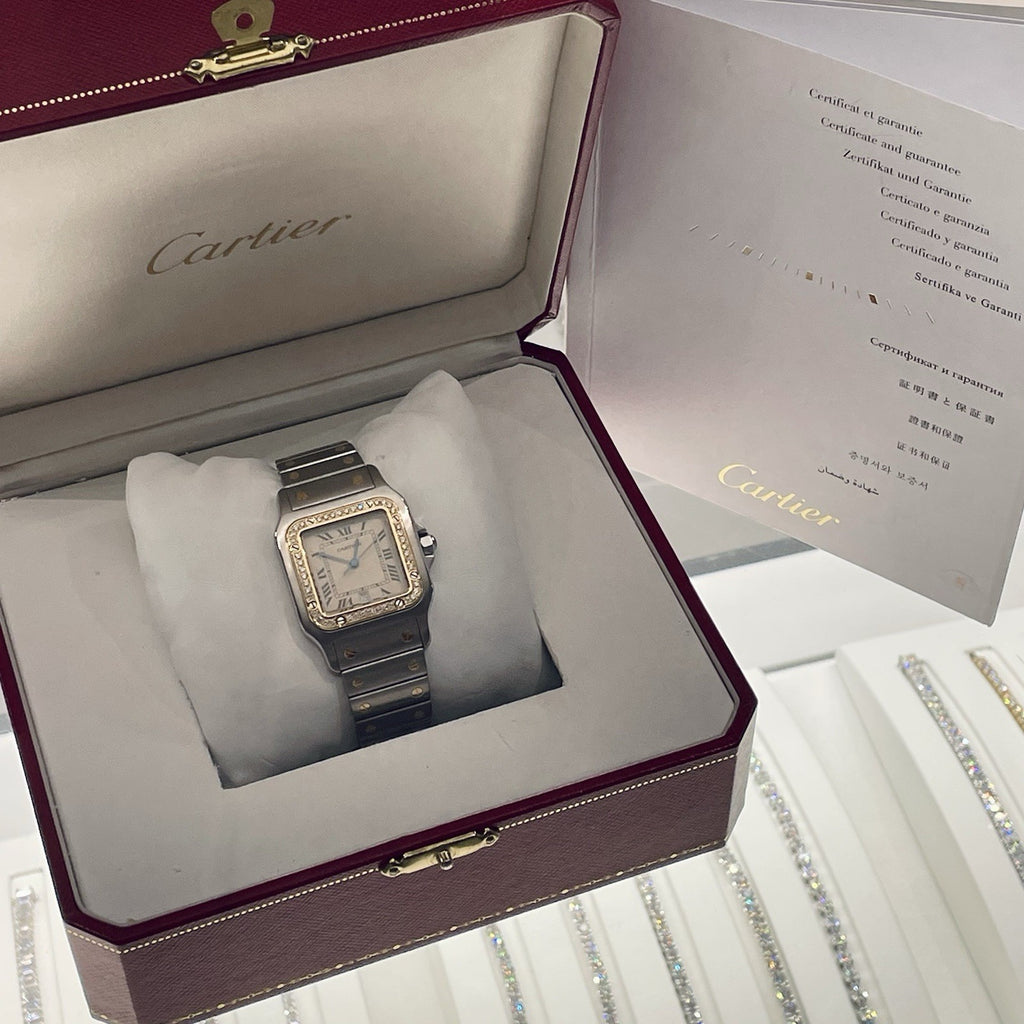 CARTIER SANTOS GALBEE LARGE YELLOW GOLD STAINLESS DIAMOND BEZEL ref: 187901