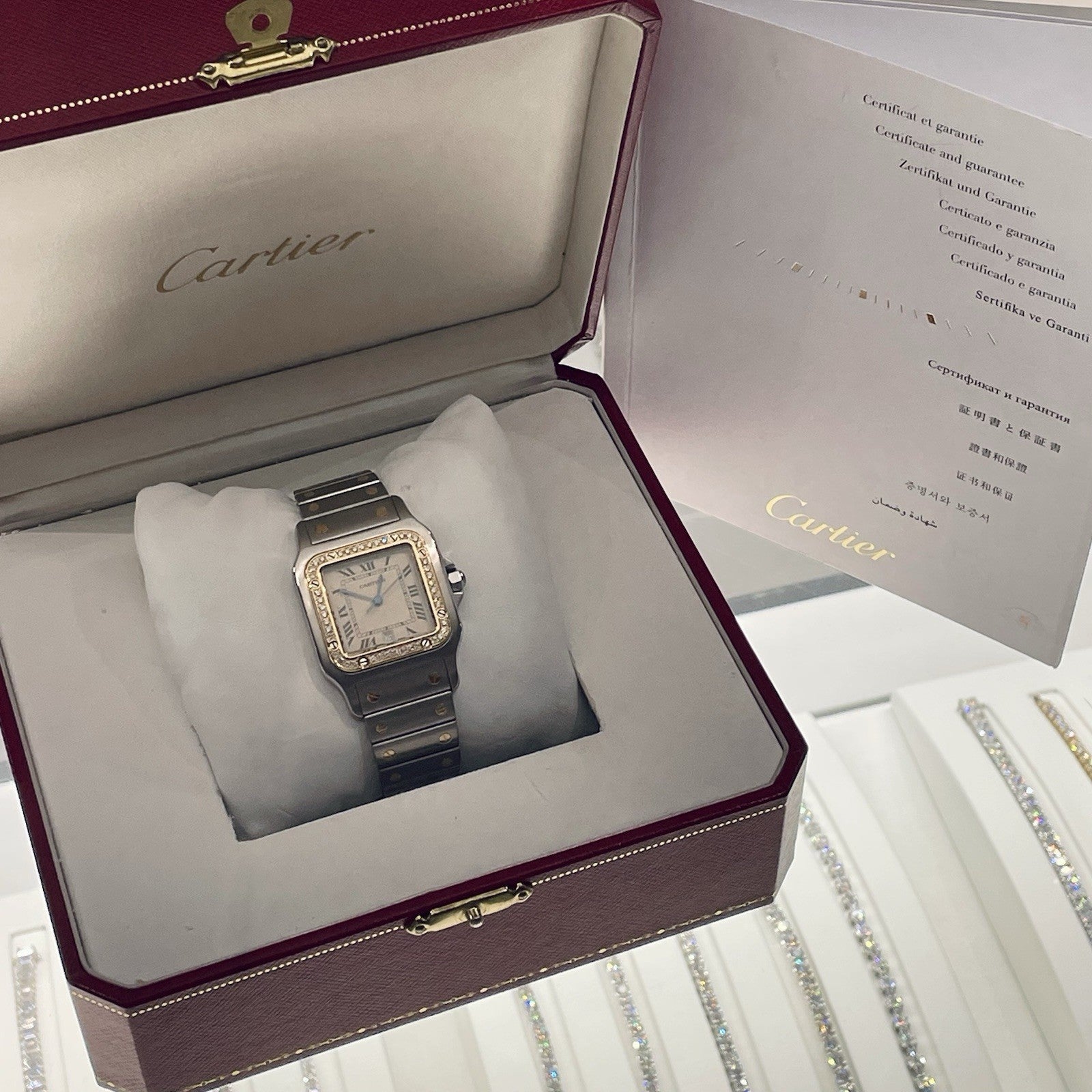 CARTIER SANTOS GALBEE LARGE YELLOW GOLD STAINLESS DIAMOND BEZEL ref: 187901