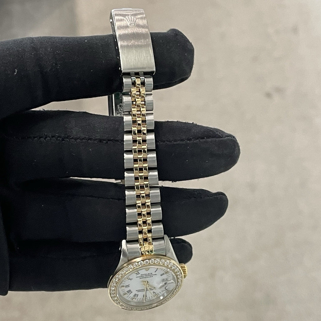 ROLEX LADY-DATEJUST 26mm WHITE ROMAN DIAL DIAMOND BEZEL JUBILEE 2TONE ref: 69173