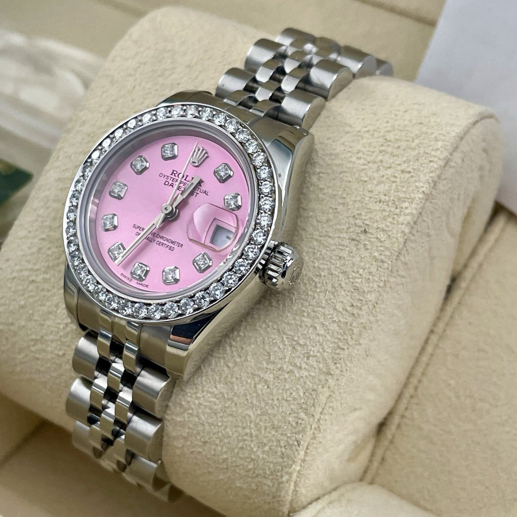 ROLEX LADY-DATEJUST 26mm PINK DIAMOND DIAL DIAMOND BEZEL JUBILEE ref: 179174