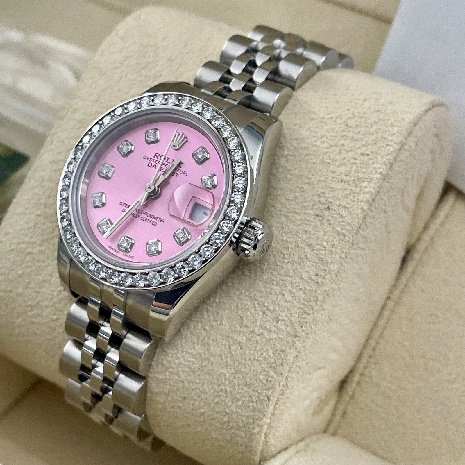 ROLEX LADY-DATEJUST 26mm PINK DIAMOND DIAL DIAMOND BEZEL JUBILEE ref: 179174