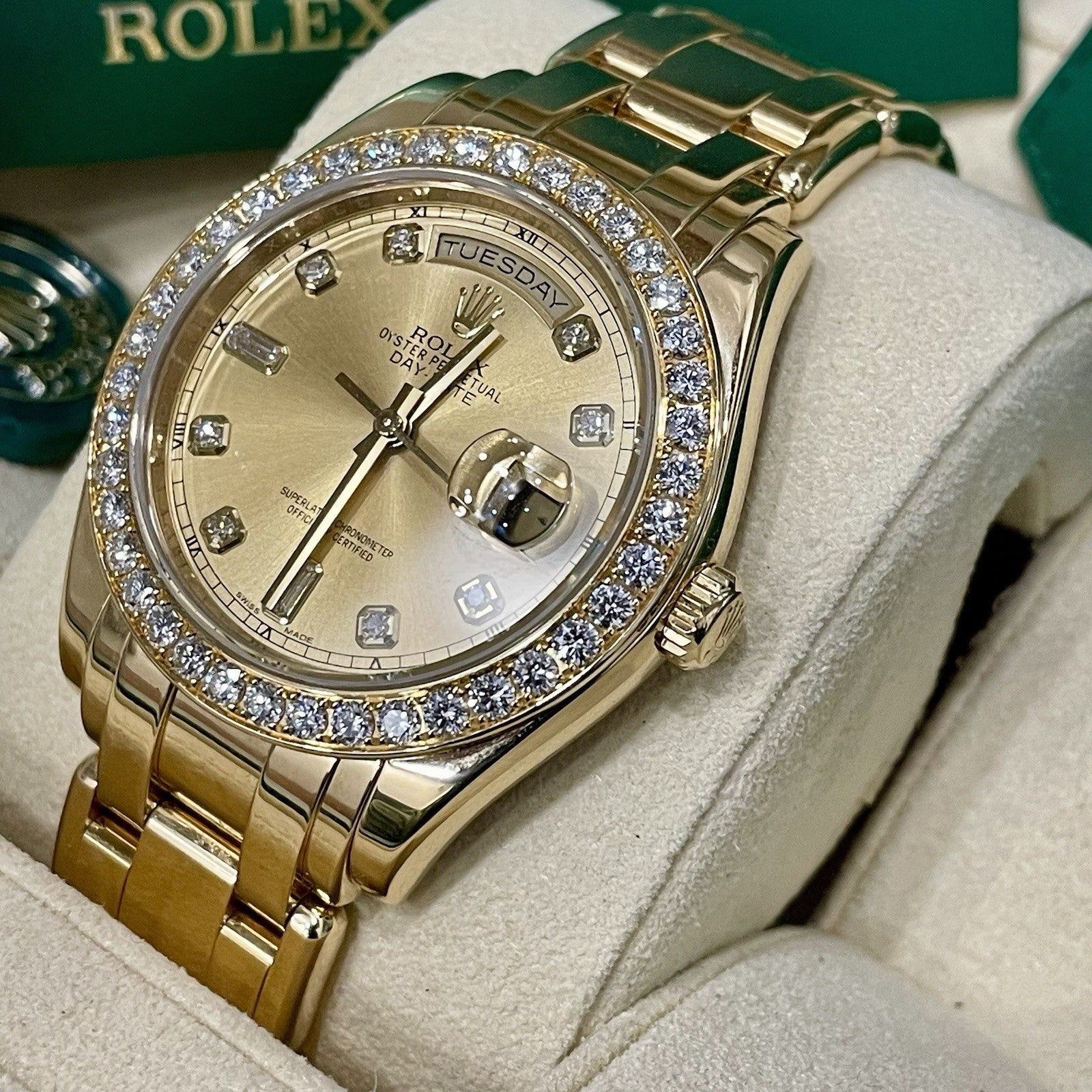 ROLEX DAY-DATE 39mm MASTERPIECE PEARLMASTER FULL FACTORY YELLOW GOLD ref: 18948
