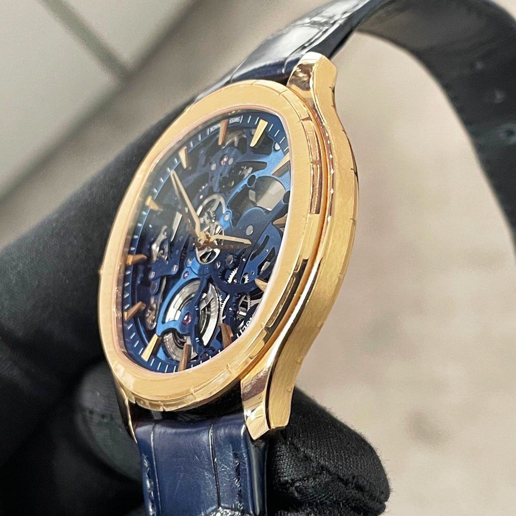 PIAGET POLO SKELETON 42mm ROSE GOLD BLUE ALLIGATOR ref: G0A46009