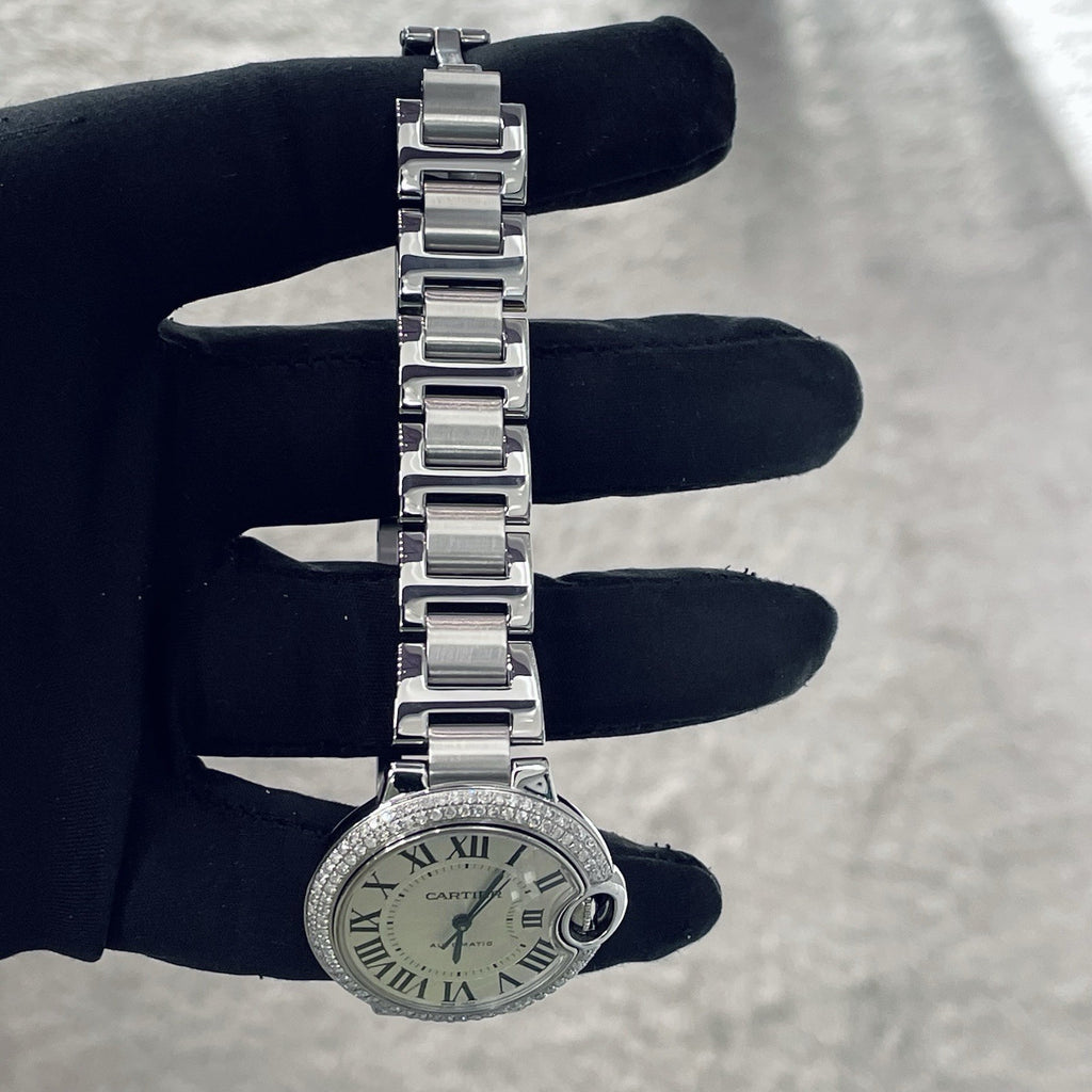 CARTIER BALLON BLEU 33mm SILVER DIAL DOUBLE ROW DIAMOND BEZEL ref: W6920071