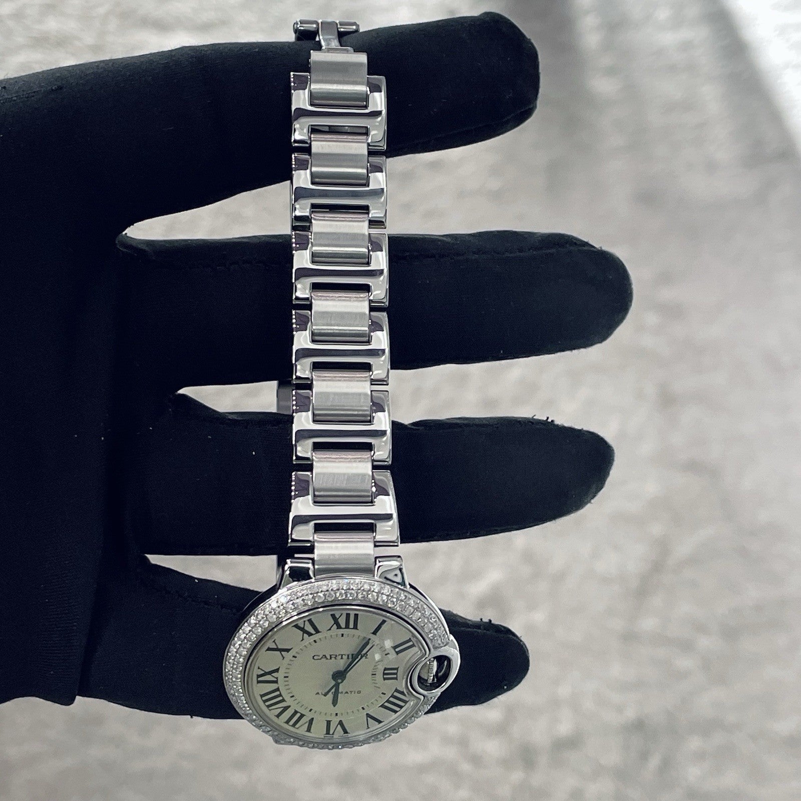 CARTIER BALLON BLEU 33mm SILVER DIAL DOUBLE ROW DIAMOND BEZEL ref: W6920071