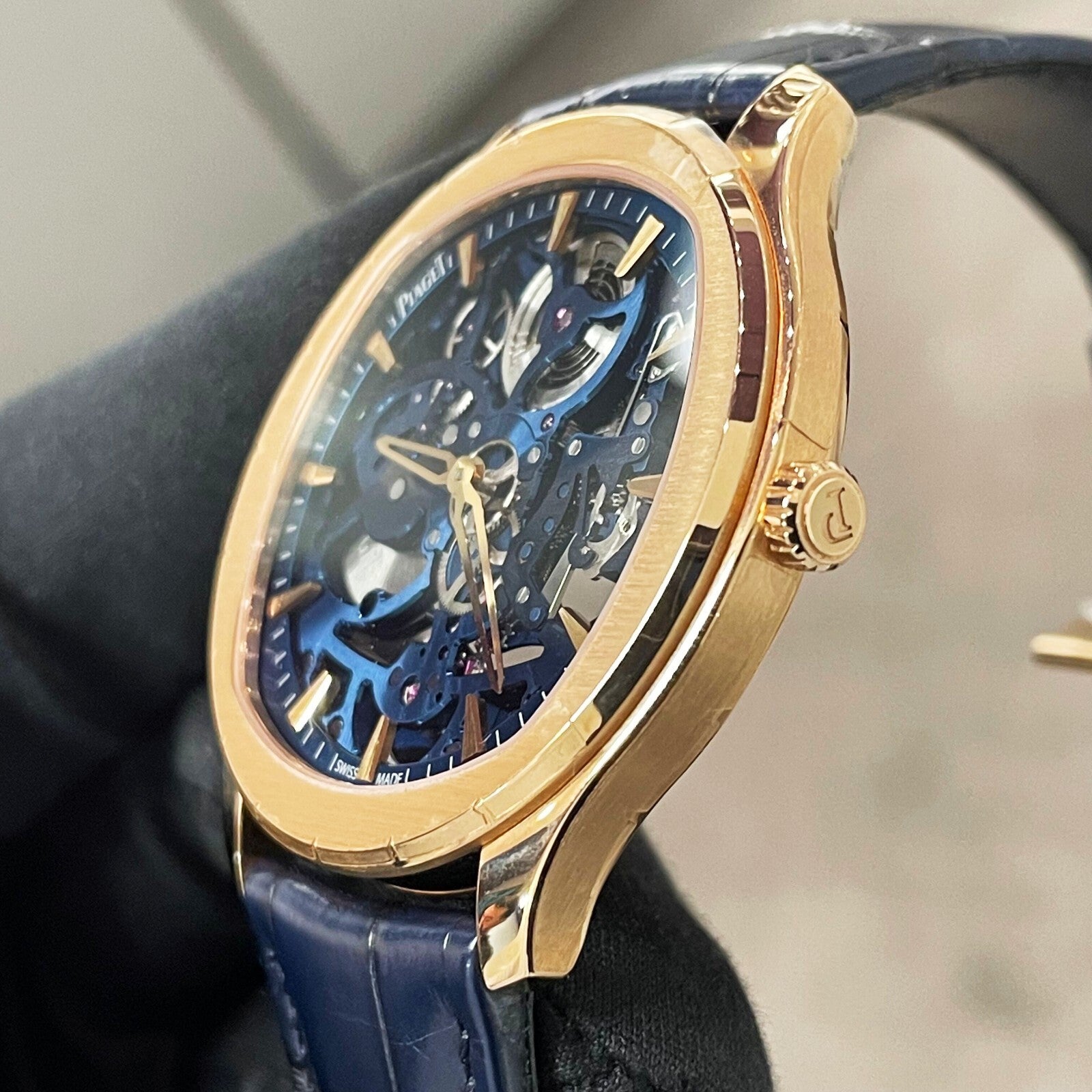 PIAGET POLO SKELETON 42mm ROSE GOLD BLUE ALLIGATOR ref: G0A46009
