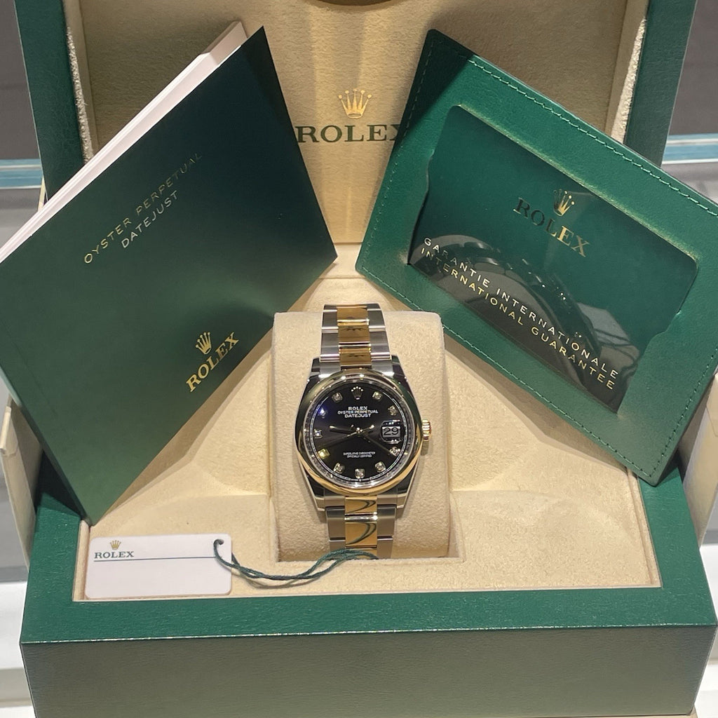 ROLEX DATEJUST 36mm BLACK DIAMOND DIAL YELLOW GOLD OYSTERSTEEL ref: 126203