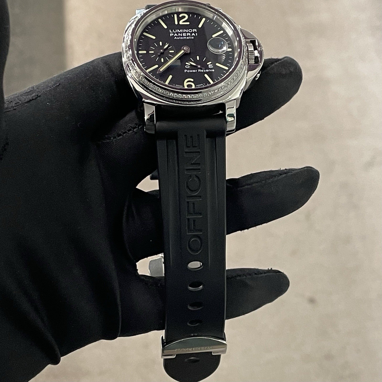 PANERAI LUMINOR POWER RESERVE 44mm BLACK DIAL DIAMOND BEZEL ref: PAM00090