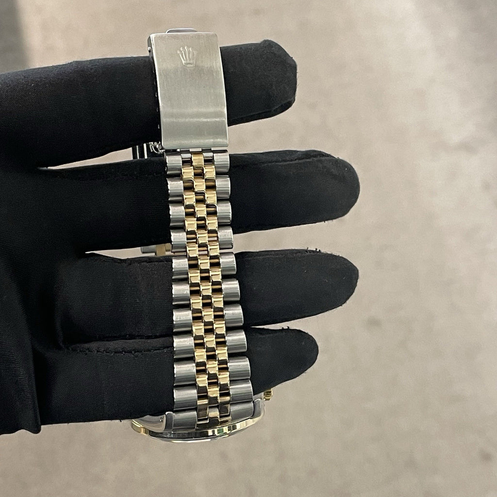 ROLEX DATEJUST 36 MOTHER OF PEARL YELLOW GOLD STAINLESS DIAMOND BEZEL ref: 16233