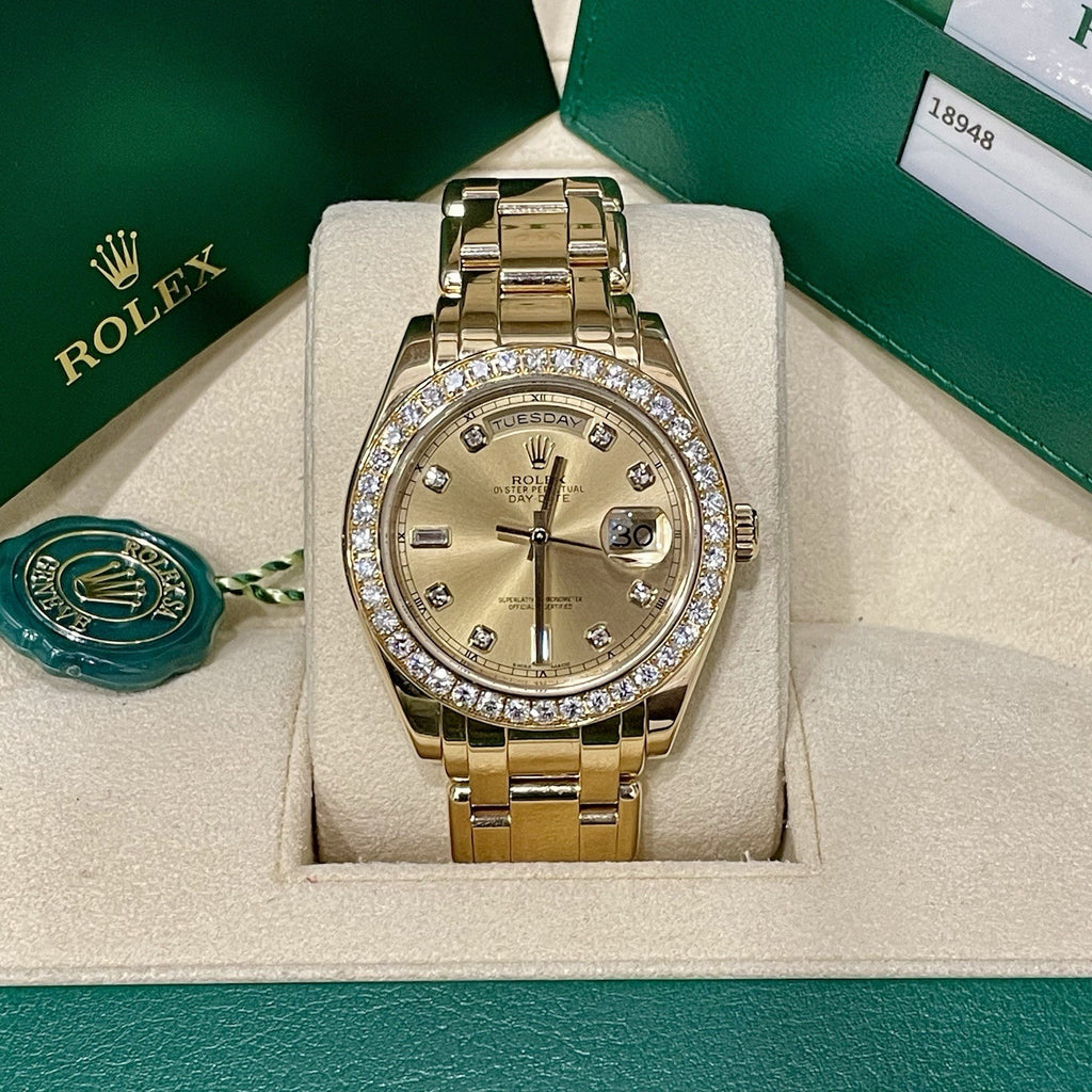 ROLEX DAY-DATE 39mm MASTERPIECE PEARLMASTER FULL FACTORY YELLOW GOLD ref: 18948
