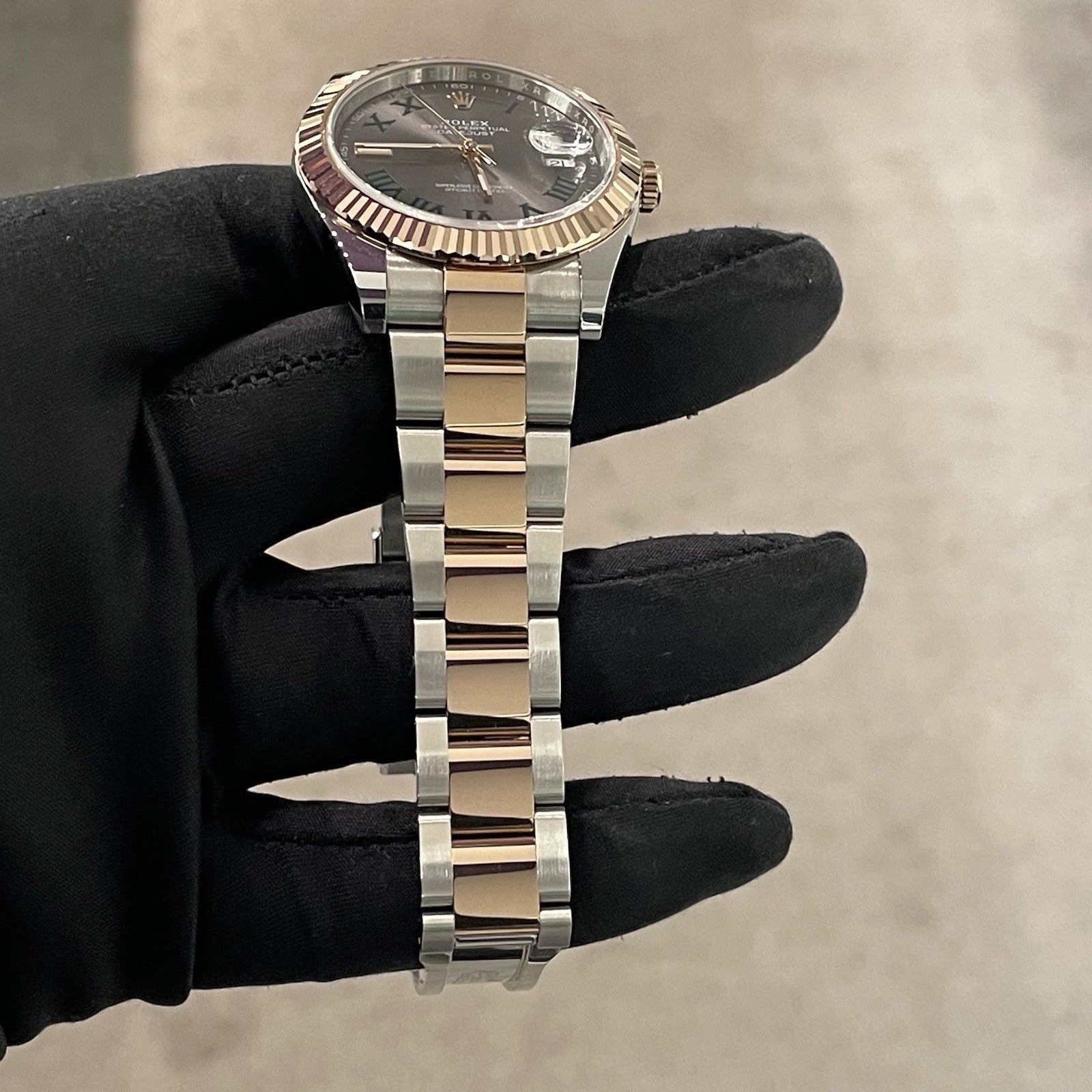 ROLEX DATEJUST 41mm WIMBLEDON ROSE GOLD STAINLESS OYSTER FLUTED ref: 126331