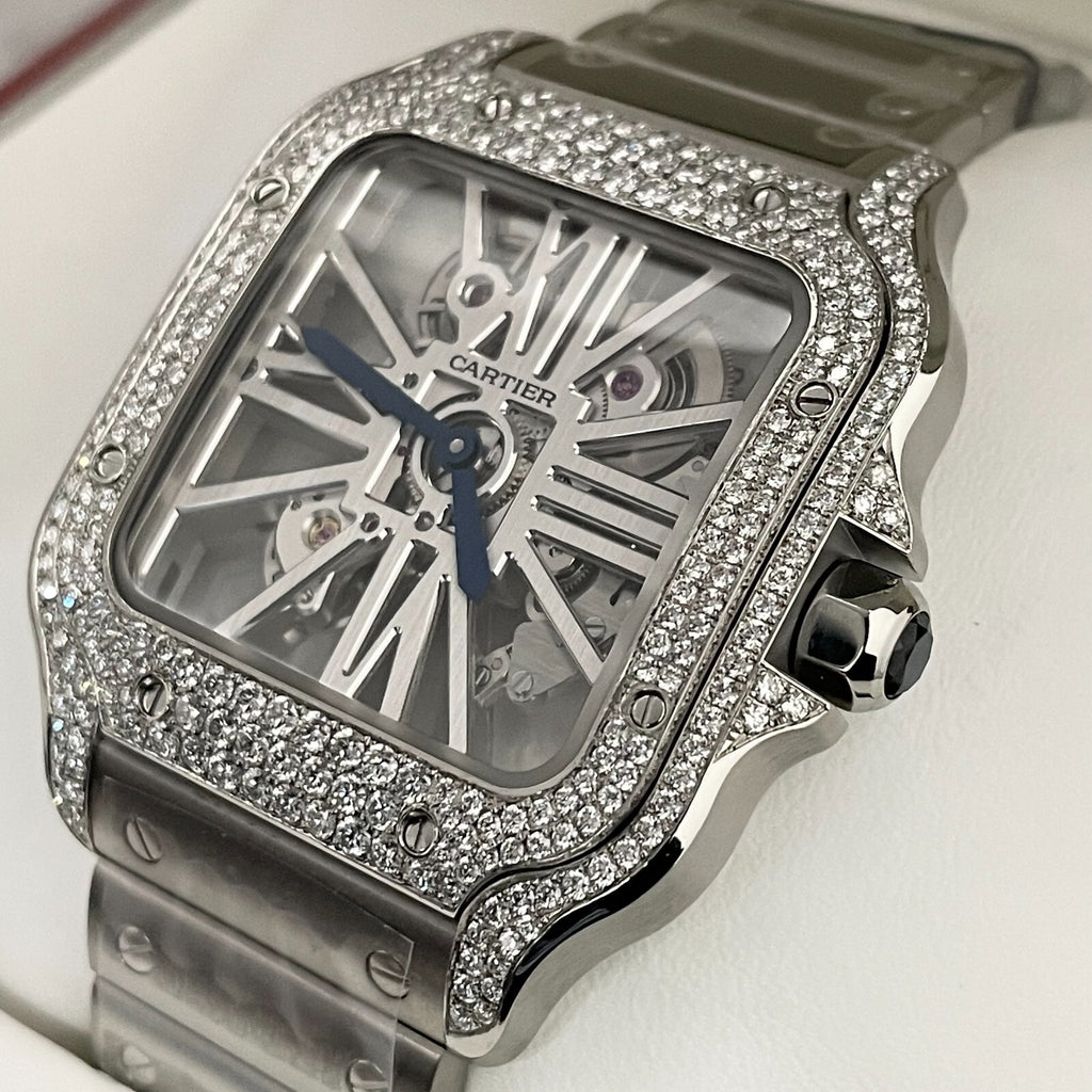 CARTIER SANTOS LARGE SKELETON ICED-OUT CASE ref: WHSA0015