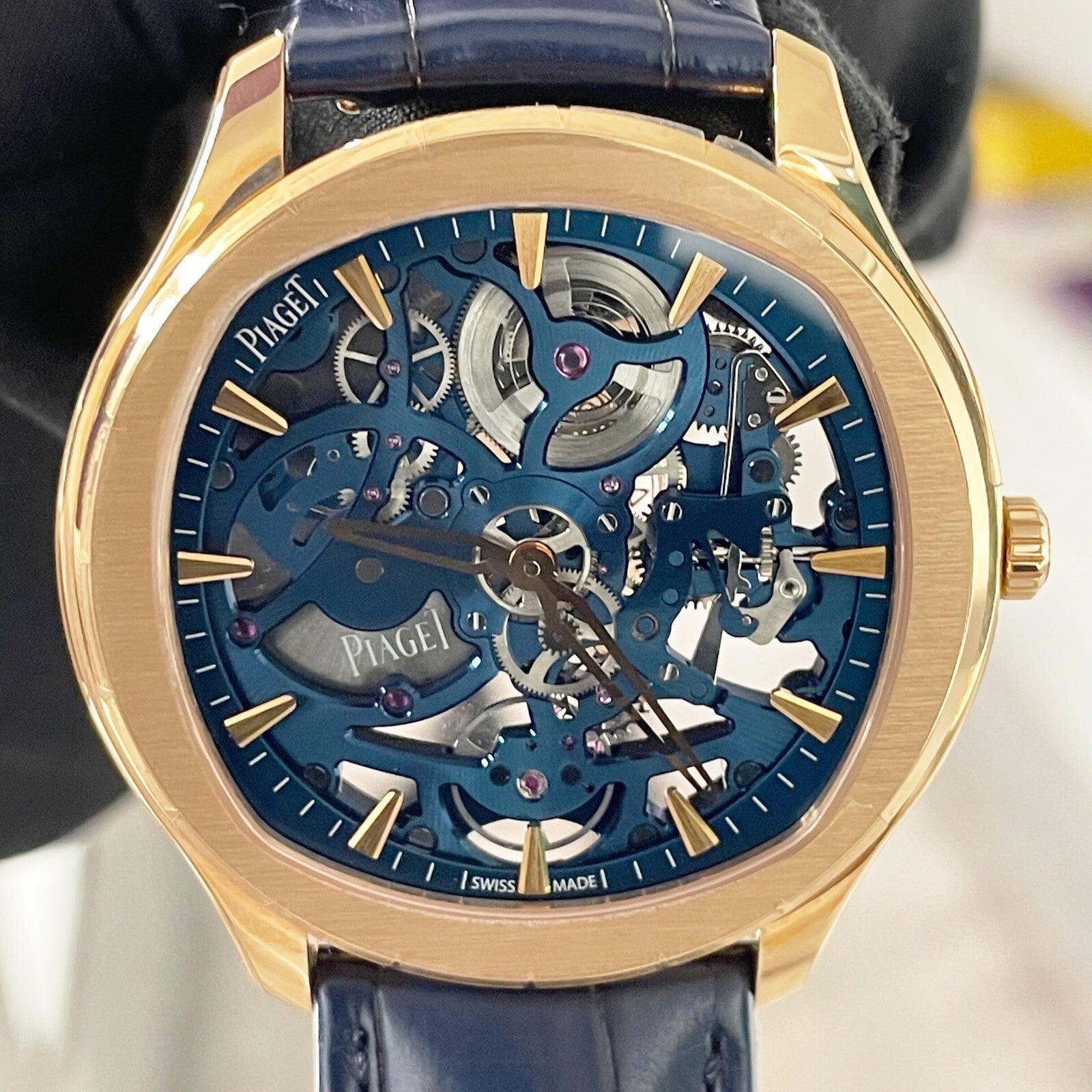 PIAGET POLO SKELETON 42mm ROSE GOLD BLUE ALLIGATOR ref: G0A46009