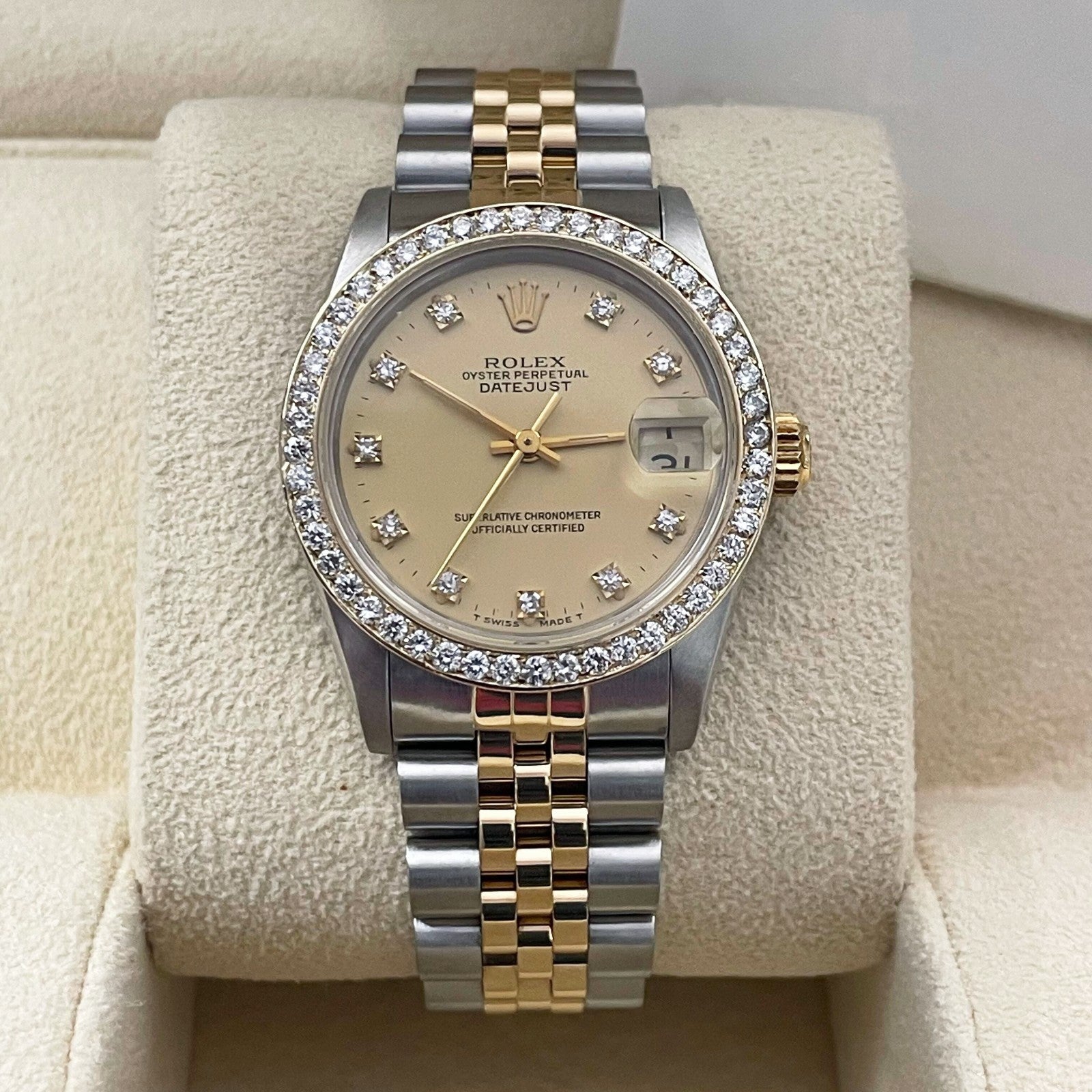 ROLEX DATEJUST 31mm GOLD DIAMOND DIAL TWO-TONE JUBILEE DIAMOND BEZEL ref: 68273