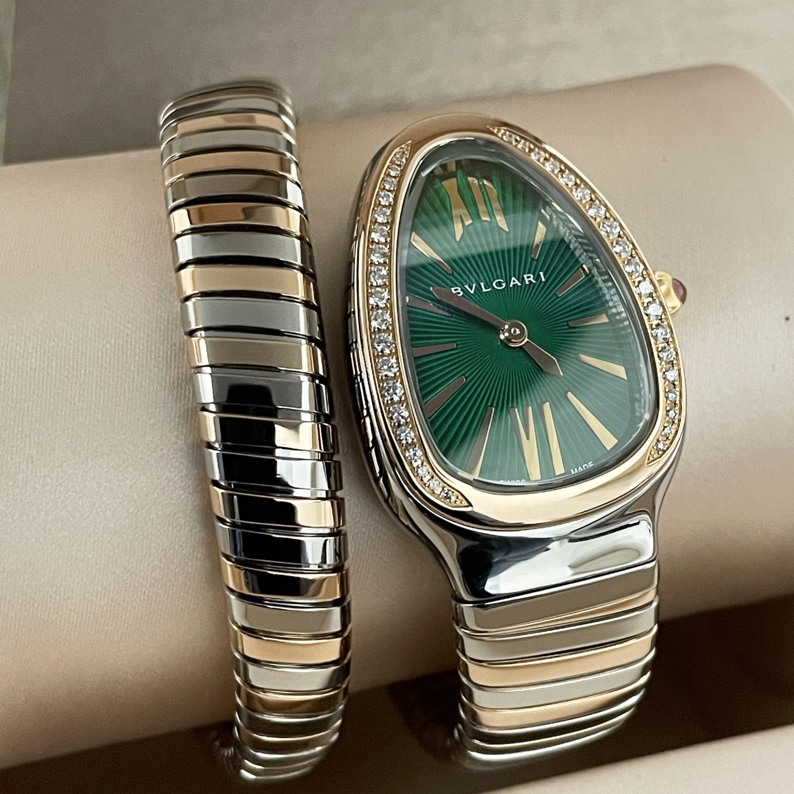 BVLGARI SERPENTI TUBOGAS 35mm GREEN DIAL FACTORY DIAMOND BEZEL ref: 102790