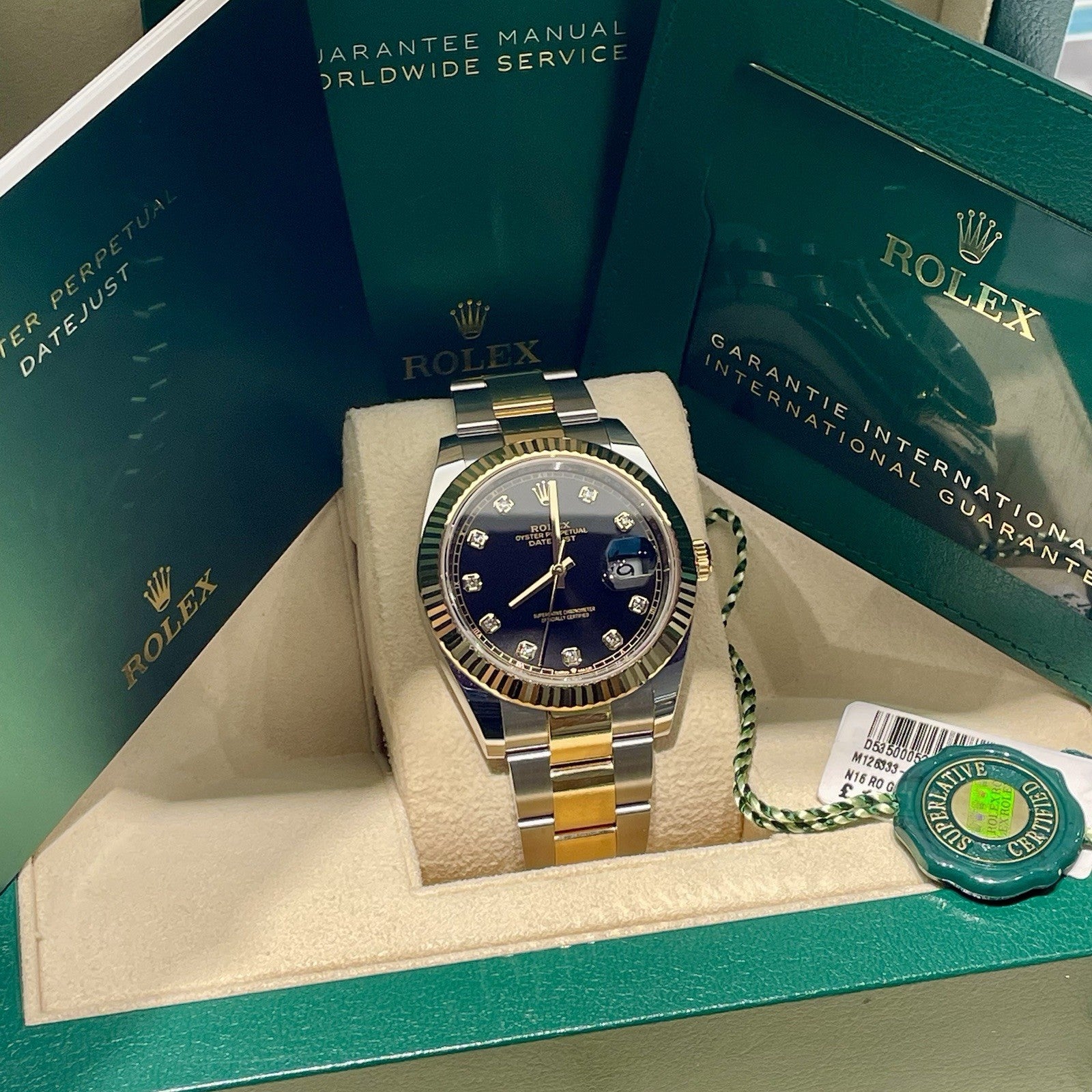 ROLEX DATEJUST 41mm BLACK DIAMOND DIAL YELLOW GOLD STAINLESS FLUTED ref: 126333