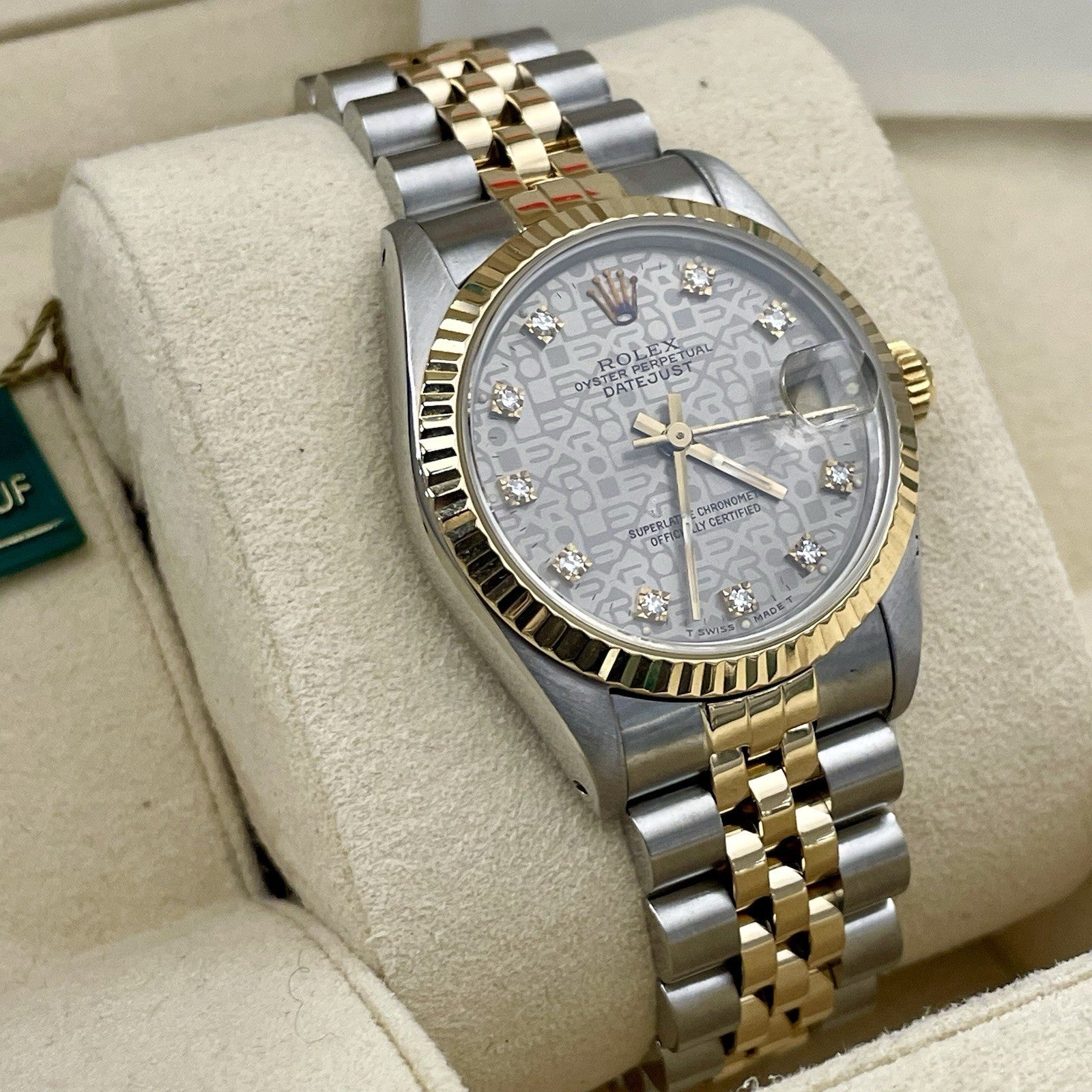ROLEX DATEJUST 31mm FACTORY GREY JUBILEE DIAMOND DIAL 2-TONE FLUTED ref: 68273