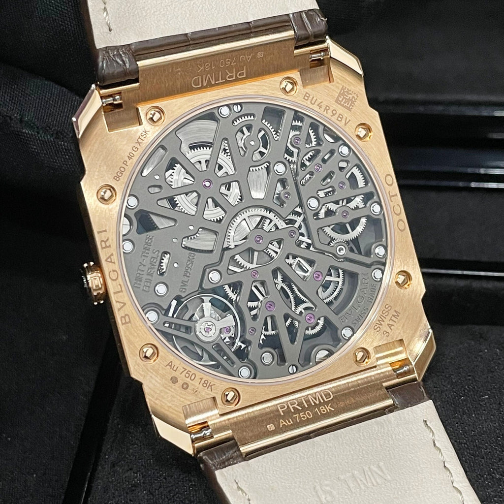 BVLGARI OCTO FINISSIMO SKELETON 8-DAYS 40mm ROSE GOLD ALLIGATOR ref: 103667