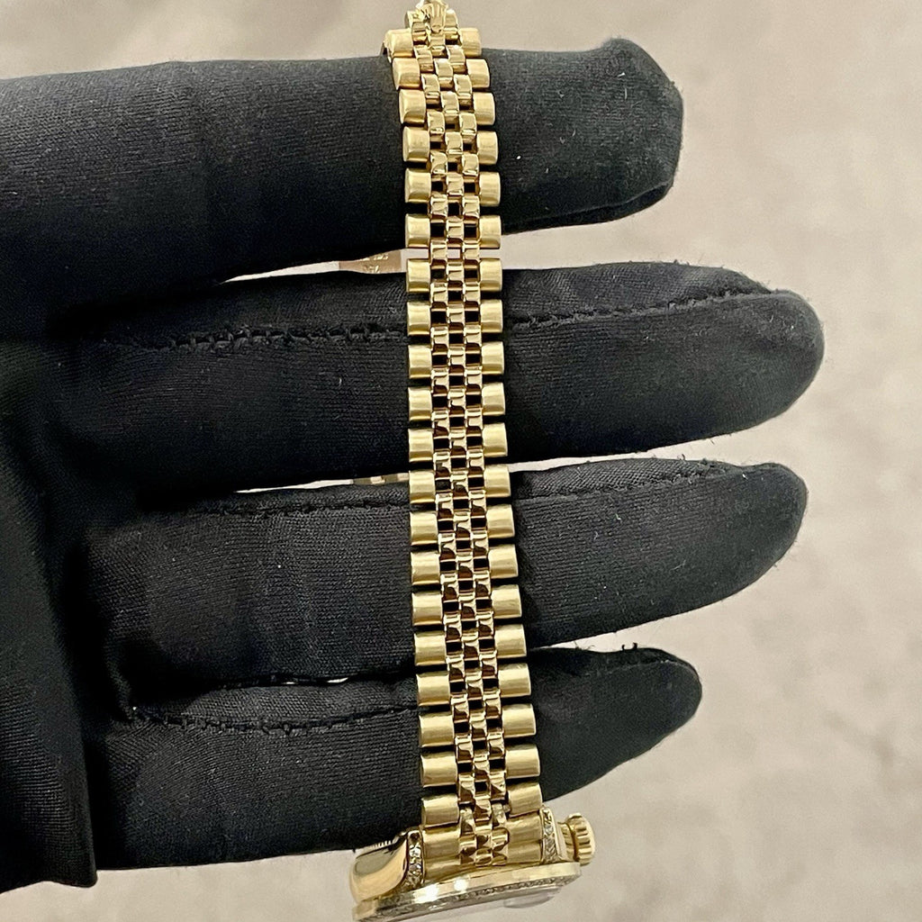 ROLEX DATEJUST 26mm YELLOW GOLD WHITE DIAMOND DIAL DIAMOND CASE ref: 69178