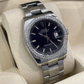 ROLEX DATEJUST 36mm BLACK DIAL OYSTERSTEEL DIAMOND BEZEL ref: 116200