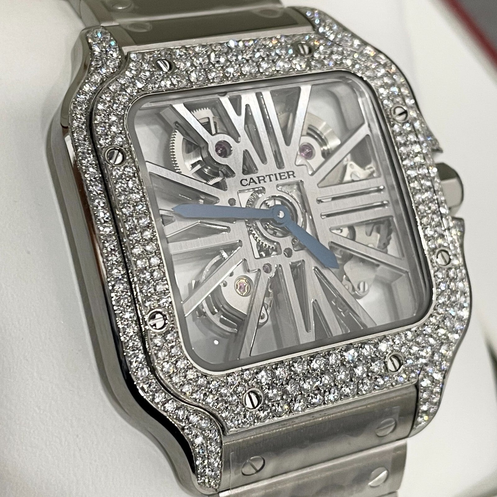 CARTIER SANTOS LARGE SKELETON ICED-OUT CASE ref: WHSA0015
