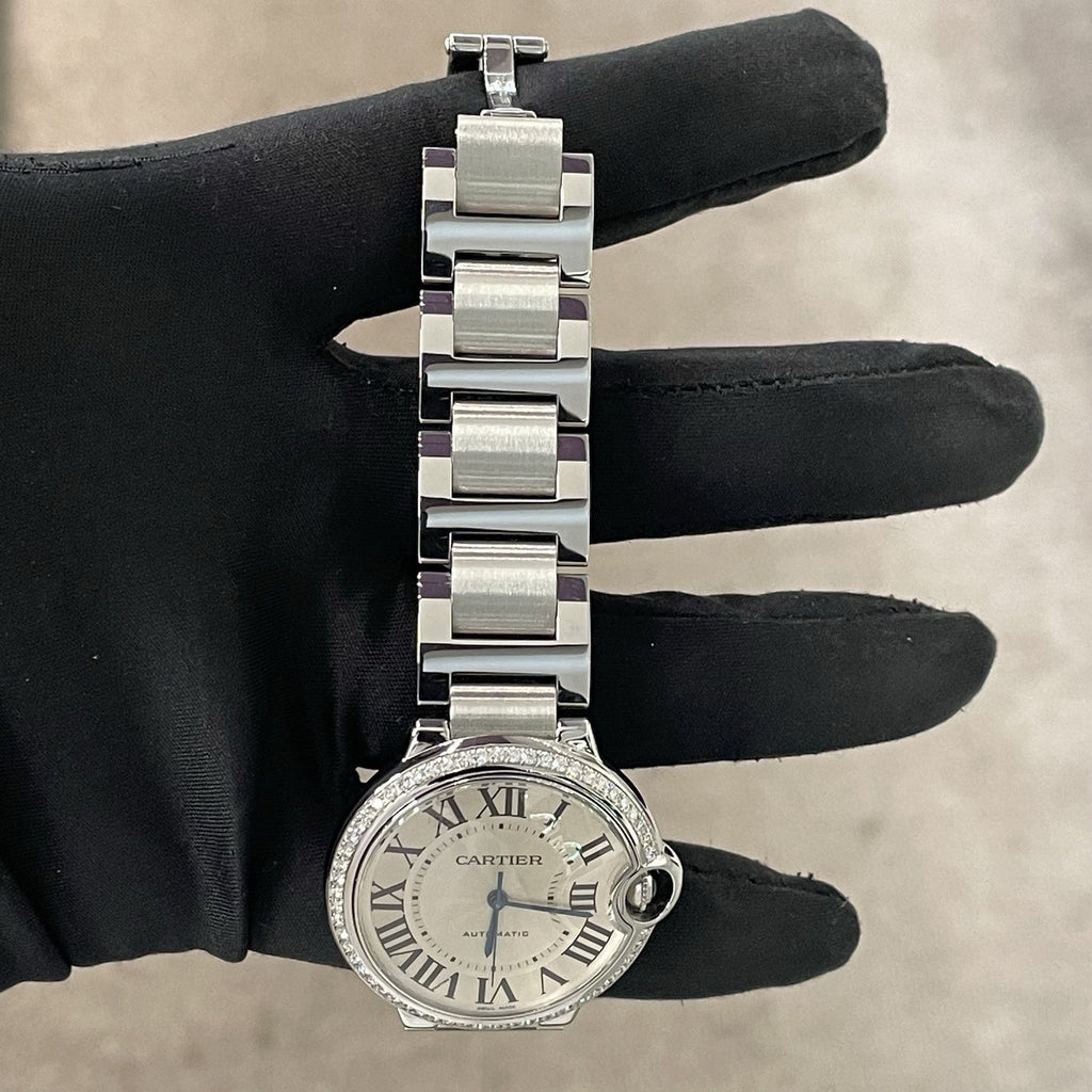 CARTIER BALLON BLEU 36mm SILVER DIAL DIAMOND BEZEL STAINLESS STEEL ref: W6920046