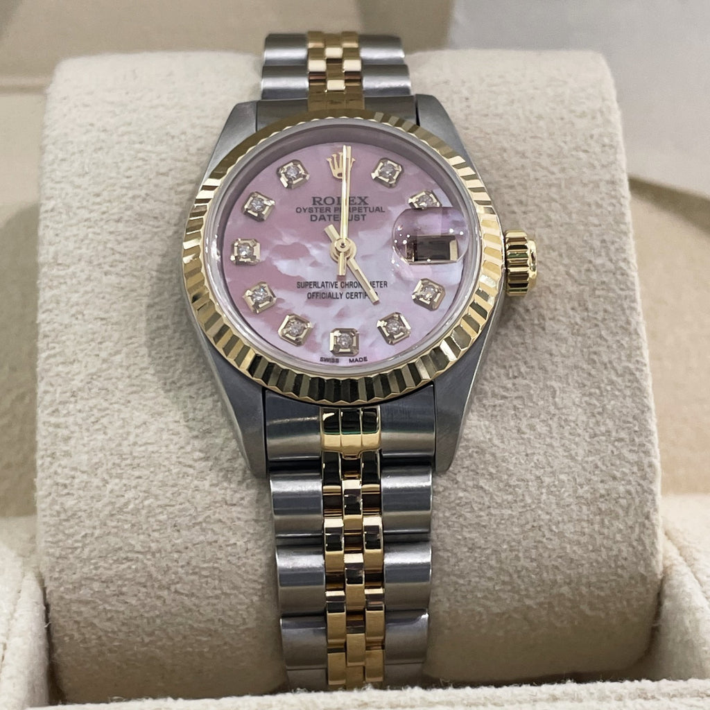 ROLEX LADY-DATEJUST 26mm PINK MOTHER OF PEARL DIAL FLUTED BEZEL ref: 69173