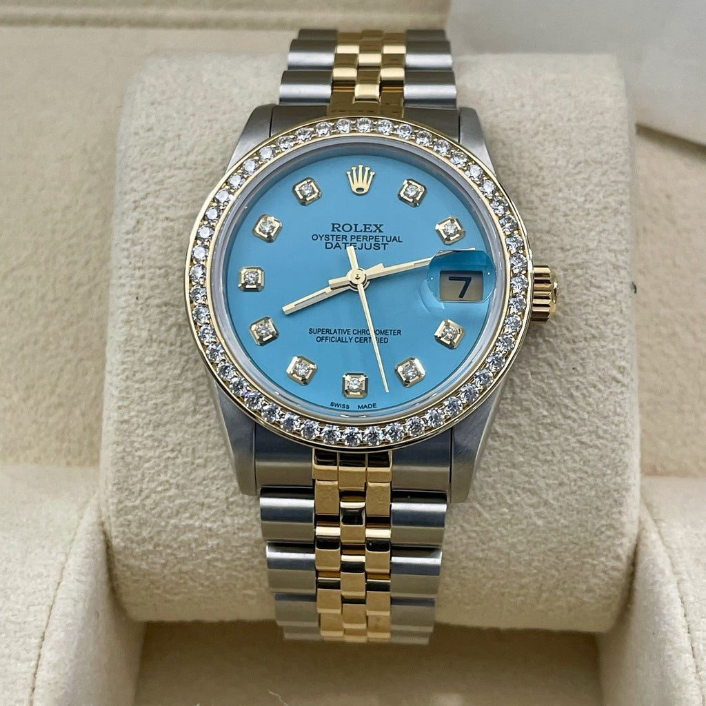 ROLEX DATEJUST 31mm TURQUOISE BLUE DIAMOND DIAL JUBILEE DIAMOND BEZEL ref: 68273