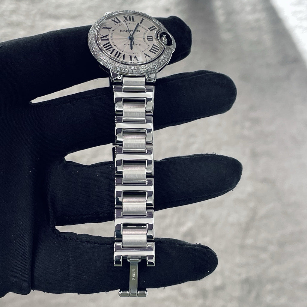 CARTIER BALLON BLEU 33mm SILVER DIAL DOUBLE ROW DIAMOND BEZEL ref: W6920071