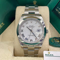 ROLEX DATEJUST 41mm WHITE ROMAN DIAL OYSTERSTEEL SMOOTH BEZEL ref: 126300