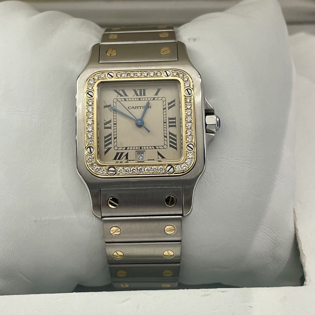 CARTIER SANTOS GALBEE LARGE YELLOW GOLD STAINLESS DIAMOND BEZEL ref: 187901